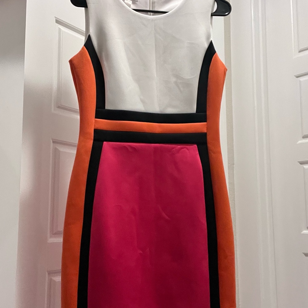 Calvin Klein Orange and White Strapless Sheath Dress
